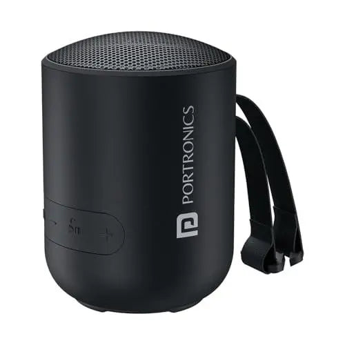 Portronics Soundpot 20W Wireless Bluetooth Portable Speaker with 360° immersive Sound, Upto 6 Hours Playtime, in Built Mic, TWS Mode, Easy Control, Strong Lanyard, Type C Fast Charging(Black) - Nalanda Enterprises
