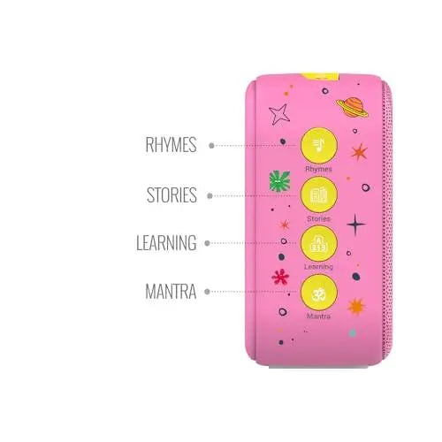 Saregama Carvaan Mini Kids with Wireless Mic - 300+ Pre-Loaded Stories, Rhymes, Learnings and Mantras with Rechargeable Battery/Bluetooth/USB/Aux in-Out/Play in Loop - Baby Pink - Nalanda Enterprises