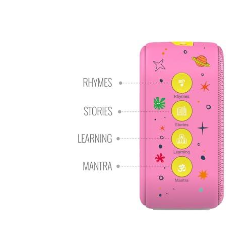 Saregama Carvaan Mini Kids with Wireless Mic - 300+ Pre-Loaded Stories, Rhymes, Learnings and Mantras with Rechargeable Battery/Bluetooth/USB/Aux in-Out/Play in Loop - Baby Pink - Nalanda Enterprises