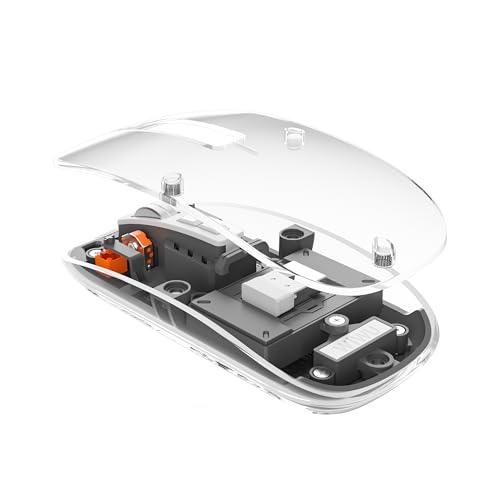 WIWU Tri-Mode Wireless Mouse USB C Rechargeable, Transparent Design, Silent Click USB Receiver & Type C Adapter - Ergonomic for Computer, Laptop - Stylish & Efficient (Crystal Grey) (Crystal Grey) - Nalanda Enterprises