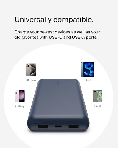 Belkin 20000 mAh Power Bank | Super Fast Charging | USB-C PD Port | 15W Charging for iPhone Series (16, 16 Pro Max), Samsung Galaxy, Google Pixel & More | 2 Years Warranty | Blue|B09NTNMXL8