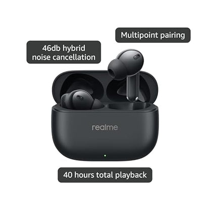 realme Buds T310 True Wireless in-Ear Earbuds with 46dB Hybrid ANC, 360° Spatial Audio, 12.4mm Dynamic Bass Driver, Upto 40Hrs Battery and Fast Charging (Vibrant Black)|B0DBGP48NW