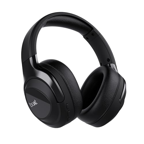 boAt Nirvana Eutopia Bluetooth Over Ear Headphones with Head Tracking Function, Spatial Audio,20 HRS Playtime, Enx™ Tech, ASAP™ Charge, Hearables App(Android & iOS Compatible)(Primia Black) - Nalanda Enterprises