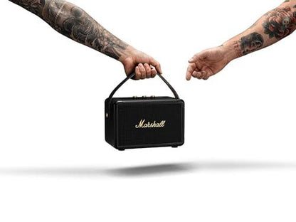 Marshall Kilburn II Portable Bluetooth Speaker with 20+ Hours of Portable Playtime, (360° Sound), Water-Resistant (IPX2) Black & Brass. - Nalanda Enterprises