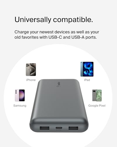 Belkin 20000 mAh Power Bank | Super Fast Charging | USB-C PD Port | 15W Charging for iPhone Series (16, 16 Pro Max), Samsung Galaxy, Google Pixel & More | 2 Years Warranty | Grey|B0CV9M9VP3