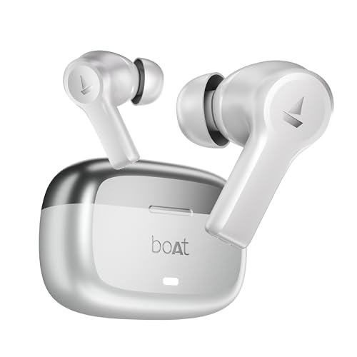 boAt Nirvana Lucid w/ 32 dB ANC, Multi-Point Connectivity, in-Ear Detection, 60HRS Playback, Hearables App, 4 Mics ENx, IPX5 Truly Wireless in Ear Earbuds, TWS Ear Buds(Zinc White) - Nalanda Enterprises