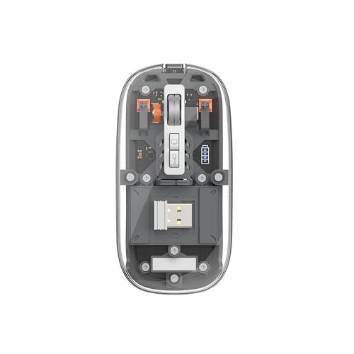 WIWU Tri-Mode Wireless Mouse USB C Rechargeable, Transparent Design, Silent Click USB Receiver & Type C Adapter - Ergonomic for Computer, Laptop - Stylish & Efficient (Crystal Grey) (Crystal Grey) - Nalanda Enterprises