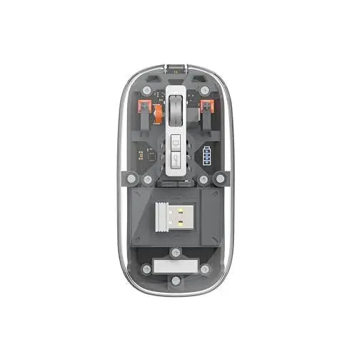 WIWU Tri-Mode Wireless Mouse USB C Rechargeable, Transparent Design, Silent Click USB Receiver & Type C Adapter - Ergonomic for Computer, Laptop - Stylish & Efficient (Crystal Grey) (Crystal Grey) - Nalanda Enterprises