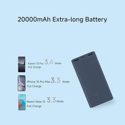 Xiaomi Power Bank 4i 20000mAh 33W Super Fast Charging PD |Smart 12 Layer Protection|Type C Input & Output|Triple Output Ports|Supports Android,Apple, Tablets, Earbuds,Watch(MI Powerbank),Blue|B0DCNZGW36