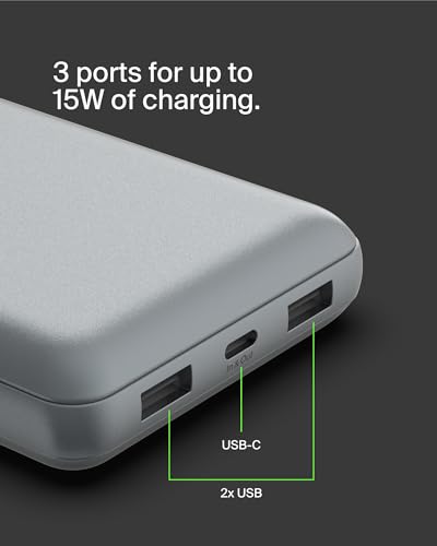 Belkin 20000 mAh Power Bank | Super Fast Charging | USB-C PD Port | 15W Charging for iPhone Series (16, 16 Pro Max), Samsung Galaxy, Google Pixel & More | 2 Years Warranty | Grey|B0CV9M9VP3