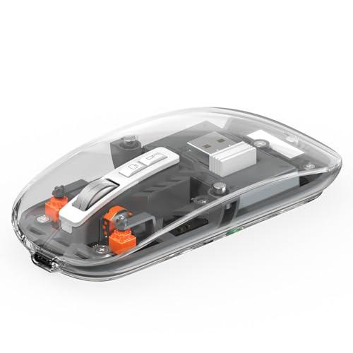 WIWU Tri-Mode Wireless Mouse USB C Rechargeable, Transparent Design, Silent Click USB Receiver & Type C Adapter - Ergonomic for Computer, Laptop - Stylish & Efficient (Crystal Grey) (Crystal Grey) - Nalanda Enterprises