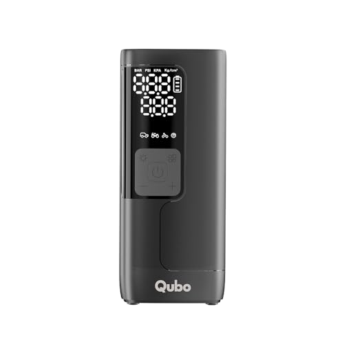 Qubo Digital Tyre Pressure Inflator Max | 150 PSI | 5200 mAh Battery | Dual Mode (Battery + 12V Port) | Super Fast Inflation | Digital Display | 5 Air Fill Modes | Auto Cut-Off | Multiple Nozzles - Nalanda Enterprises
