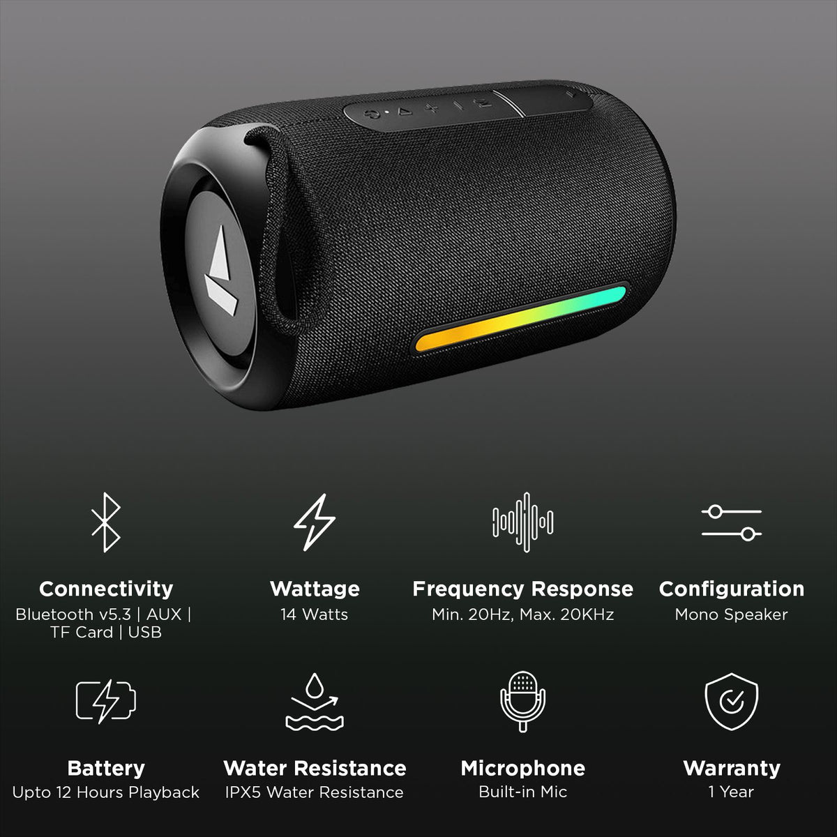 boAt Stone 358 Pro 14W Portable Bluetooth Speaker (IPX5 Water Resistant, RGB LEDs Design, Raging Black)_2