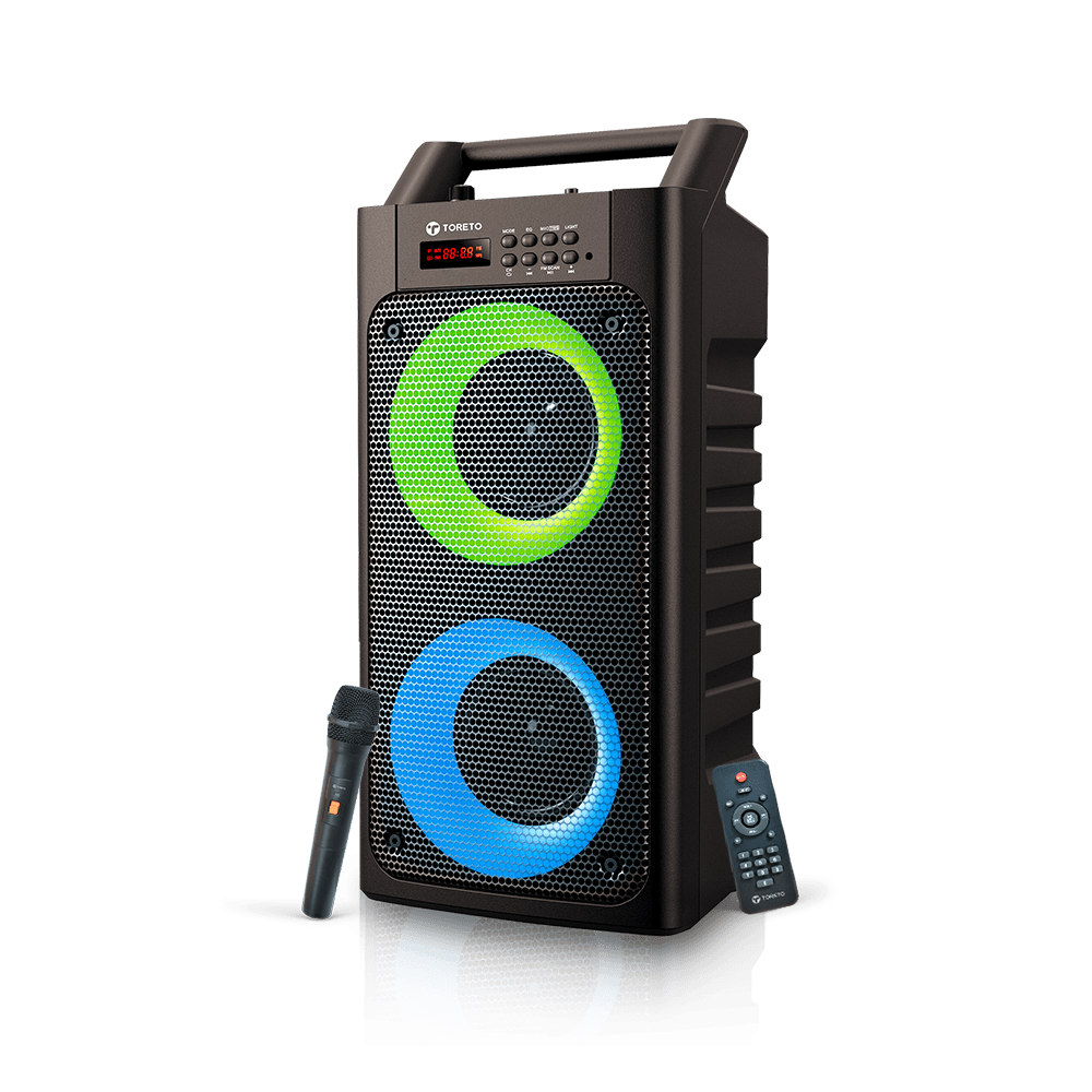 Toreto Party 30 with Karaoke Mic, RGB Light Support USB & SD Card, Aux, 5 Hr Playtime 30 W Bluetooth Party Speake - Nalanda Enterprises