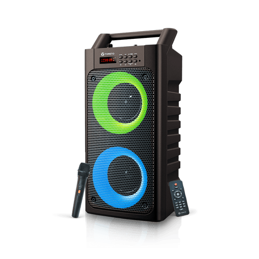 Toreto Party 30 with Karaoke Mic, RGB Light Support USB & SD Card, Aux, 5 Hr Playtime 30 W Bluetooth Party Speake - Nalanda Enterprises