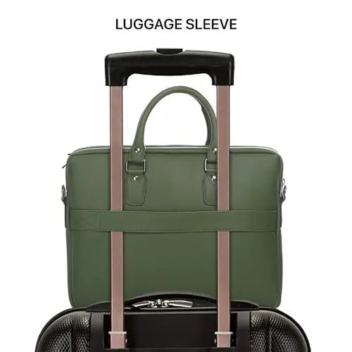 Vaku Luxos® Ramona 15 Inch Laptop Bag Leather Collection Messenger Organizer Shoulder Sling Office Bag for Men & Women With Adjustable Strap for Laptop and MacBook up to 15" (Green) - Nalanda Enterprises