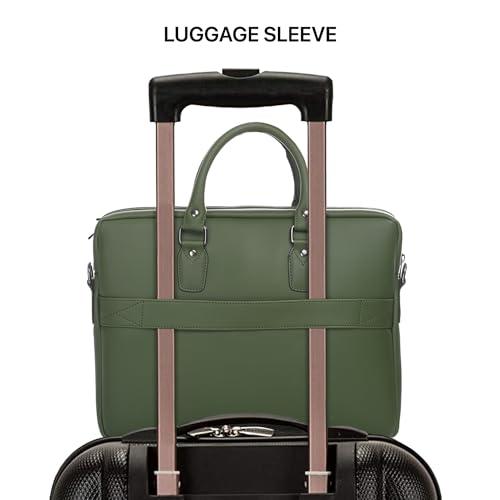 Vaku Luxos® Ramona 15 Inch Laptop Bag Leather Collection Messenger Organizer Shoulder Sling Office Bag for Men & Women With Adjustable Strap for Laptop and MacBook up to 15" (Green) - Nalanda Enterprises