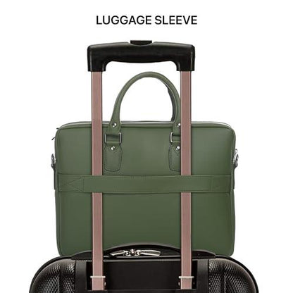 Vaku Luxos® Ramona 15 Inch Laptop Bag Leather Collection Messenger Organizer Shoulder Sling Office Bag for Men & Women With Adjustable Strap for Laptop and MacBook up to 15" (Green) - Nalanda Enterprises