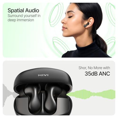 Mivi AI Buds [Breakthrough Launch], Hi-Res Audio, LDAC, Quad Mic ANC, 3D Soundstage, Conversational AI, 40 Hours of Playtime, Spatial Audio, BT v5.4, Android Only Made in India|B0FPCJMP3Y