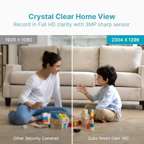 Qubo Smart 360 2K 3MP 1296p WiFi CCTV Security Camera from Hero Group | Mobile App | Two Way Talk | Night Vision | Cloud & SD Card Recording | Made in India | Alexa & OK Google | (3MP) - Nalanda Enterprises