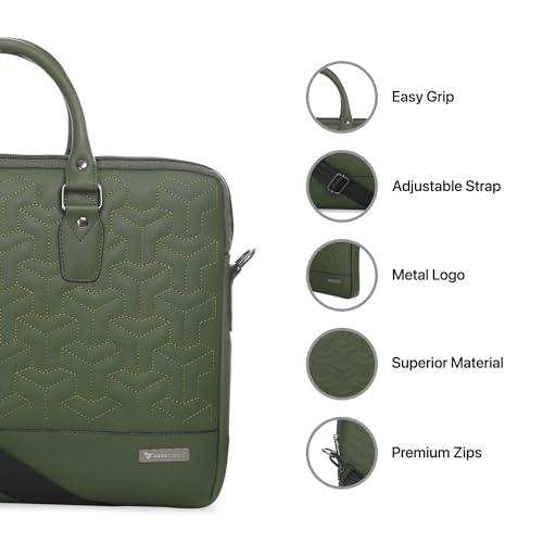 Vaku Luxos® Ramona 15 Inch Laptop Bag Leather Collection Messenger Organizer Shoulder Sling Office Bag for Men & Women With Adjustable Strap for Laptop and MacBook up to 15" (Green) - Nalanda Enterprises