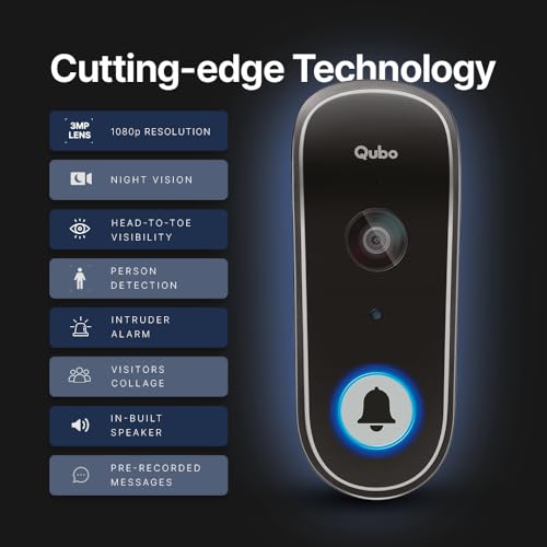 Qubo Instaview New Age Video Doorphone from Hero Group | 3MP Video Doorbell Pro 2K + Wireless Home Tab 1296p Resolution | Instant Phone & Tab Visitor Video Call | 2-Way Talk | Chime|B0D1C285WF
