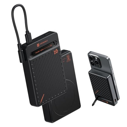Portronics Chyro 10000mAh Magnetic Wireless Fast Charging Powerbank with MagSafe Mobile Stand,in-Built Type C Cable,20W Max Output for iPhone 12 & Above, Android & Other Qi Enabled Devices(Black)