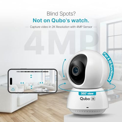 Qubo Smart 360 Ultra 2K 4MP 1440p WiFi CCTV Security Camera for Home from Hero Group | Mobile App | Two Way Talk | Night Vision | Cloud & SD Card Recording | Made in India | Alexa & OK Google | - Nalanda Enterprises