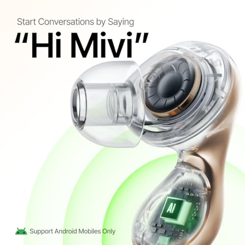 Mivi AI Buds [Breakthrough Launch], Hi-Res Audio, LDAC, Quad Mic ANC, 3D Soundstage, Conversational AI, 40 Hours of Playtime, Spatial Audio, BT v5.4, Android Only Made in India|B0FPCJJR1Y