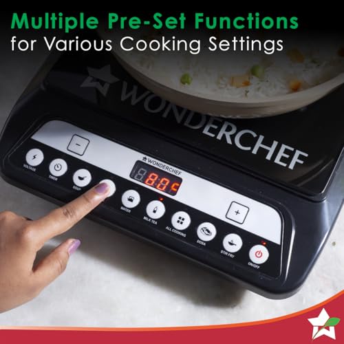 Wonderchef Power 1400W Induction Cooktop with 11 Preset Functions, Push Touch Control Button Induction Cooktop, 2 Years Warranty|B0CJJ2WPRV