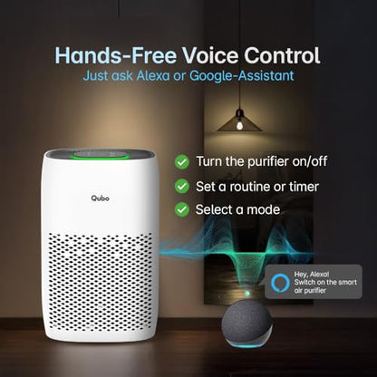 Qubo Smart Air Purifier Q500 for Home by Hero Group | 500 Sqft | 99.99% Allergen Removal |4-Layer True HEPA H13 Filter | 9000 Hrs Filter Life | App & Voice Control | Quiet Night Mode | BLDC Motor|B0CMH9TSVC