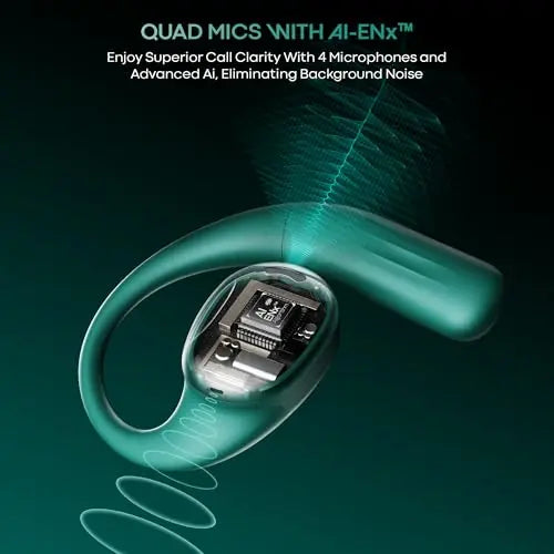 boAt Airdopes Progear Open-Ear Ear Buds for Outdoor Sports W/Air Conduction Tech, in Ear, 4 Mics W/Ai-Enx, 100Hrs Playback, 15Mm Drivers, Secure Fit,Beast Mode W/ 40Ms Latency, ASAP Charge Green - Nalanda Enterprises
