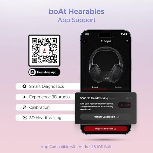 boAt Nirvana Eutopia Bluetooth Over Ear Headphones with Head Tracking Function, Spatial Audio,20 HRS Playtime, Enx™ Tech, ASAP™ Charge, Hearables App(Android & iOS Compatible)(Primia Black)|B0CVRXTRBY