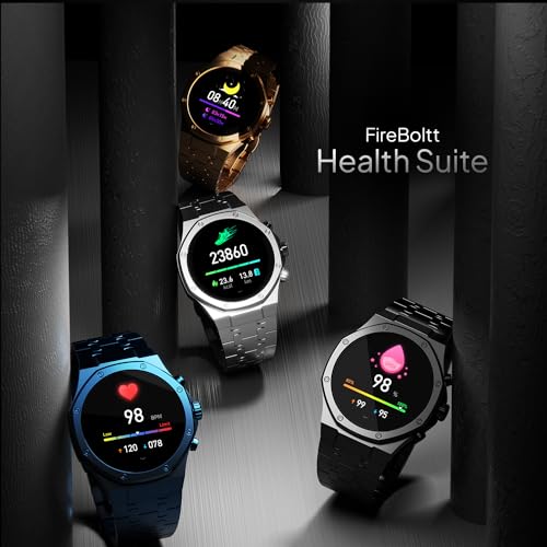 Fire-Boltt Royale Luxury Stainless Steel Smart Watch 36.32mm (1.43 inch) AMOLED Display, Always On, 750 NITS Peak Brightness 466 * 466 px Resolution. Bluetooth Calling, IP67, 75Hz Refresh Rate (Gold)|B0CH8N4XH2