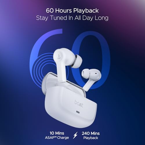 boAt Nirvana Lucid w/ 32 dB ANC, Multi-Point Connectivity, in-Ear Detection, 60HRS Playback, Hearables App, 4 Mics ENx, IPX5 Truly Wireless in Ear Earbuds, TWS Ear Buds(Zinc White)|B0DKJLNN79