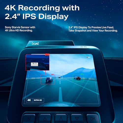 boAt 2026 Launch Hive Dashcam F1, 4K Ultra HD Front & Full HD Rear Recording, Sony STARVIS, ADAS Voice Commands, Dual Channel Recording, GPS Route Log, Wi-Fi, 150° Wide FOV, Smart Parking (Steel Blue)|B0GBWQC89L