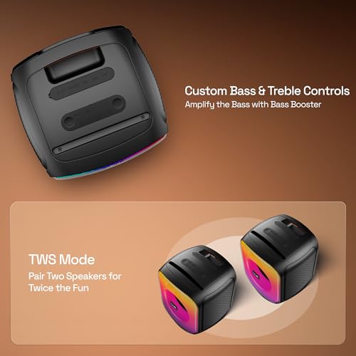 boAt PartyPal 63 Pro Bluetooth Speaker with 30 W Signature Sound, Karaoke with Mic, Customizable RGB LEDs, Wireless Mic, Upto 8 hrs Playback, BTv5.3, TWS Mode, Bass Boost, AUX & Port(Midnight Black)|B0D9VKLC6B