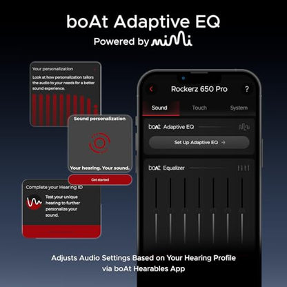 boAt New Launch Rockerz 650 Pro, Touch/Swipe Controls, Dolby Audio, 80Hrs Battery, 2Mics ENx, Fast Charge, App Support, Dual Pair, Bluetooth Over Ear Headphones with Mic (Iris Black)