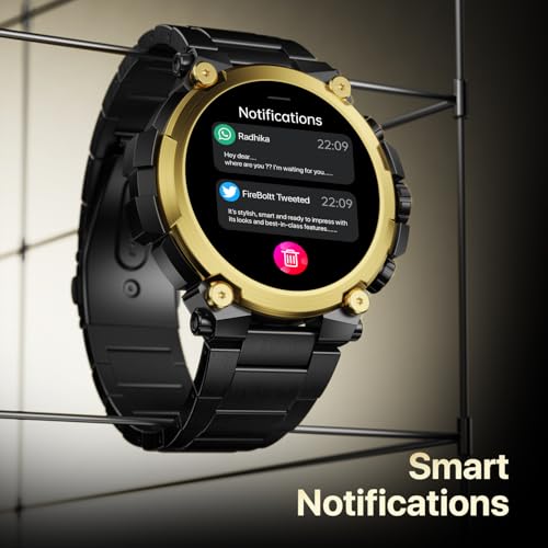 Fire-Boltt Dominian 36.3mm (1.43 inch) AMOLED Display, Stainless Steel Design, 466 * 466 px Resolution, Bluetooth Calling, Multiple Sports Modes, Health Mode, IP67, Weather Updates (Black Gold)|B0D8KVX6NY