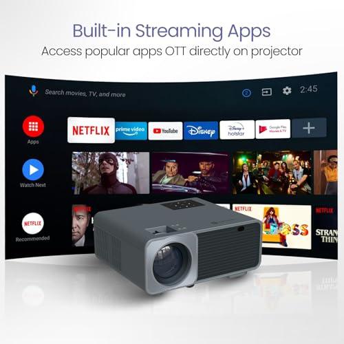 Portronics Beem 450 Smart LED Projector with 1080p Full HD Resolution, Built-in Streaming Apps (Netflix, Prime Video, Hotstar), 4000 Lumens, Screen Mirroring, 5 Watt Speaker (Grey) - Nalanda Enterprises