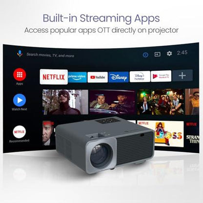 Portronics Beem 450 Smart LED Projector with 1080p Full HD Resolution, Built-in Streaming Apps (Netflix, Prime Video, Hotstar), 4000 Lumens, Screen Mirroring, 5 Watt Speaker (Grey) - Nalanda Enterprises