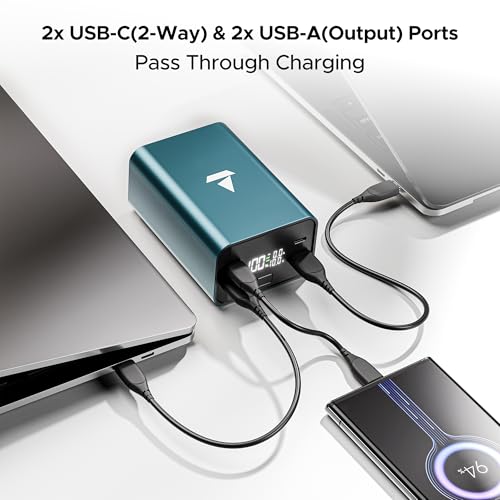boAt EnergyShroom PB600 PowerPulse 27000mAh Power Bank| 160W Total Output, 2xUSB-C (2-Way Port), 2xUSB-A Port, 100W Type-C to C Cable, Compatible w/Laptop, Smartphone, Tablets Earphone,Watch(Gunmetal)|B0DK3DVJDR