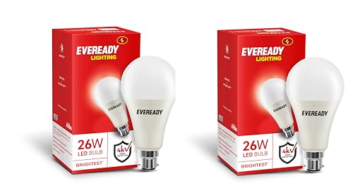 Eveready 18W LED Bulb | 1800 Lumen | 4KV Surge Protection | Long Life & Low Maintenance | BIS Certified | 1 Year Warranty | 100 Lumens Per Watt | Cool Day Light (6500K) | B22 | Pack of 2|B0759SHFNT