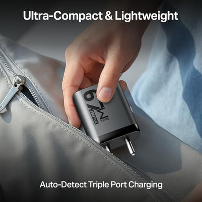 boAt 67W GaN Charger USB Type C, Ultra-Fast Triple Port Fast Charging, Laptop Compatible, Compact & Lightweight, Supports All iPhones, Android Phones, Laptops, Macbooks (Monarch Red)|B0F4XWCQY4