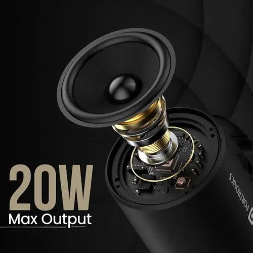 Portronics Soundpot 20W Wireless Bluetooth Portable Speaker with 360° immersive Sound, Upto 6 Hours Playtime, in Built Mic, TWS Mode, Easy Control, Strong Lanyard, Type C Fast Charging(Black) - Nalanda Enterprises