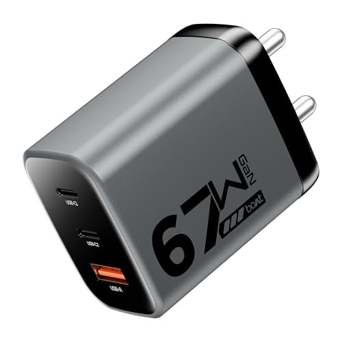 boAt 67W GaN Charger USB Type C, Ultra-Fast Triple Port Fast Charging, Laptop Compatible, Compact & Lightweight, Supports All iPhones, Android Phones, Laptops, Macbooks (Monarch Red)|B0F4XWCQY4