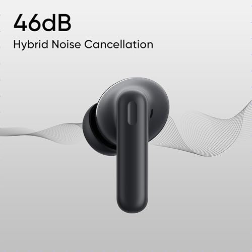 realme Buds T310 True Wireless in-Ear Earbuds with 46dB Hybrid ANC, 360° Spatial Audio, 12.4mm Dynamic Bass Driver, Upto 40Hrs Battery and Fast Charging (Vibrant Black)|B0DBGP48NW