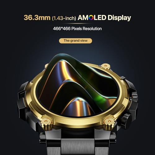 Fire-Boltt Dominian 36.3mm (1.43 inch) AMOLED Display, Stainless Steel Design, 466 * 466 px Resolution, Bluetooth Calling, Multiple Sports Modes, Health Mode, IP67, Weather Updates (Black Gold)|B0D8KVX6NY