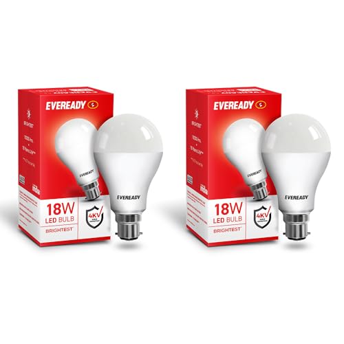 Eveready 18W LED Bulb | 1800 Lumen | 4KV Surge Protection | Long Life & Low Maintenance | BIS Certified | 1 Year Warranty | 100 Lumens Per Watt | Cool Day Light (6500K) | B22 | Pack of 2 - Nalanda Enterprises