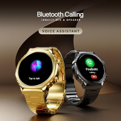 Fire-Boltt Onyx- 36.3mm AMOLED Always On Display Smart Watch, 466 * 466 High Resolution, Bluetooth Calling, Steel Design, IP67, 4GB Storage, 300+ Sports Modes, 130+ Watch Faces (Gold)|B0CT58D91K